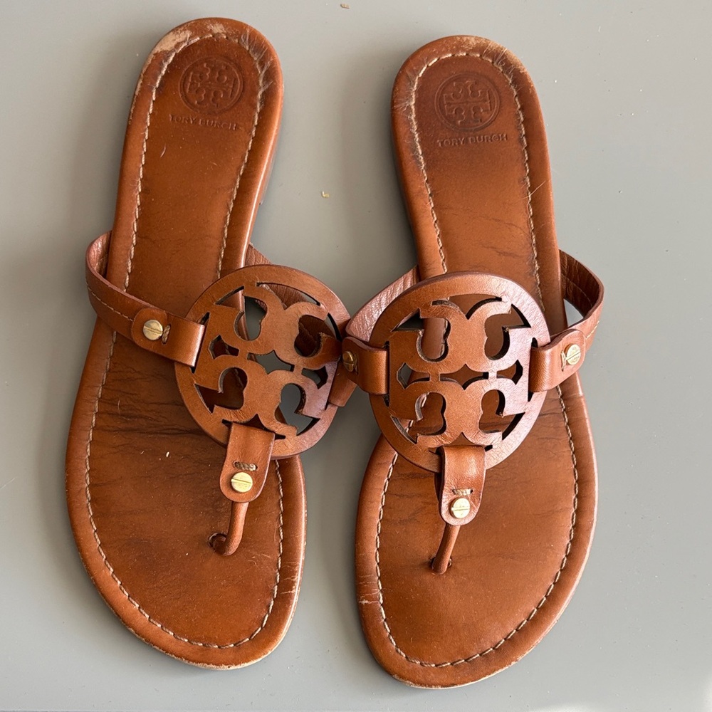 Tory Burch Brown Miller Leather Thong Sandals